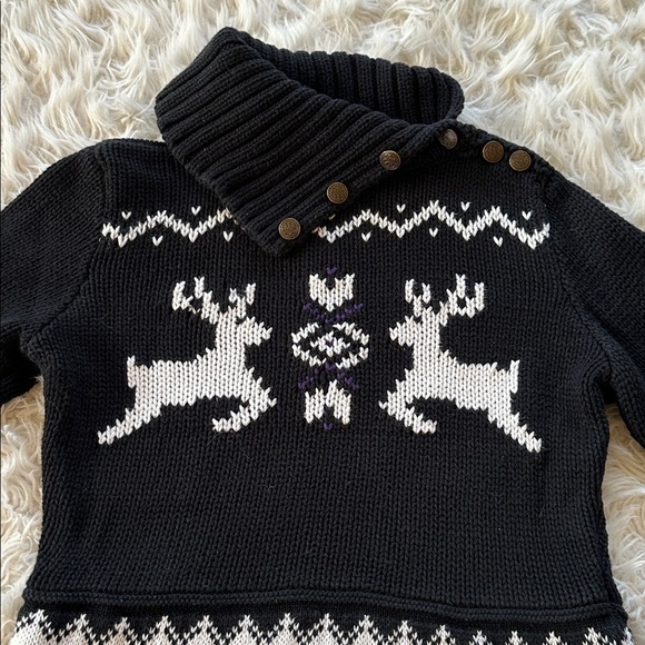 Ralph Lauren little girls black cotton deer snowflake  sweater Medium 8/10 - Picture 2 of 13